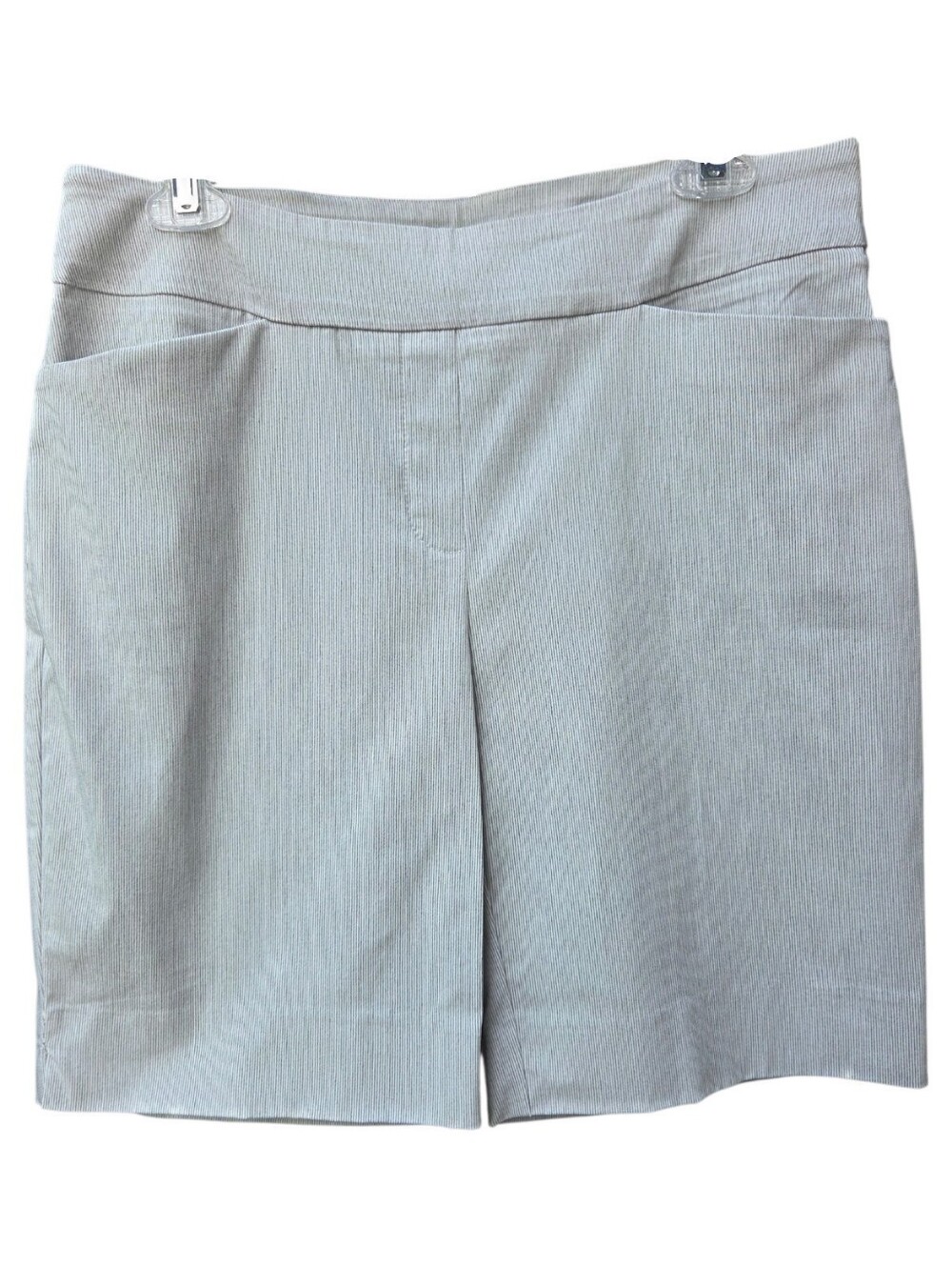 Hilary Radley Gray Pinstripe Bermuda Shorts Pull-On Comfort Stretch - Size M